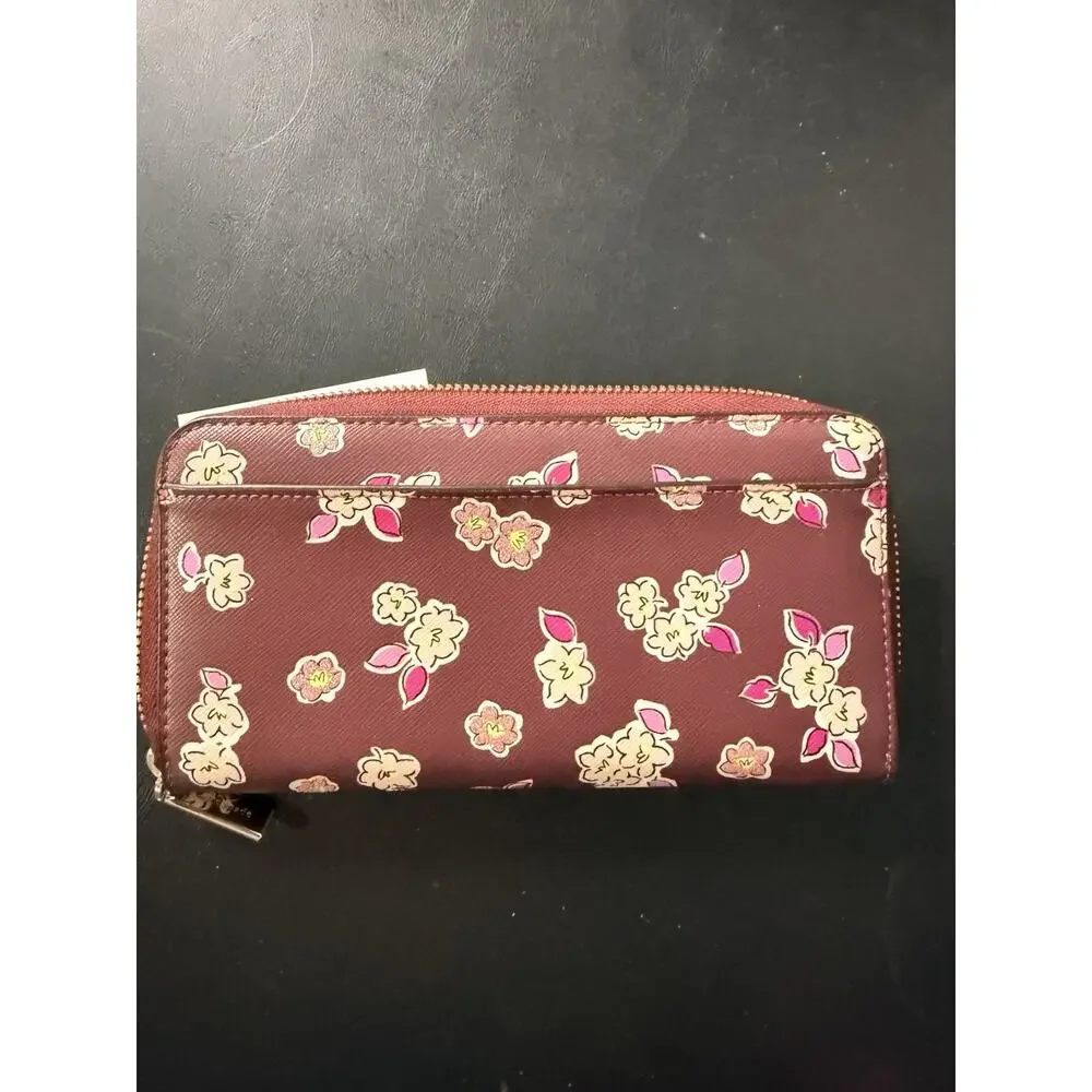 Kate Spade New York Frosted Floral Deep Berry Continental Zip Wallet